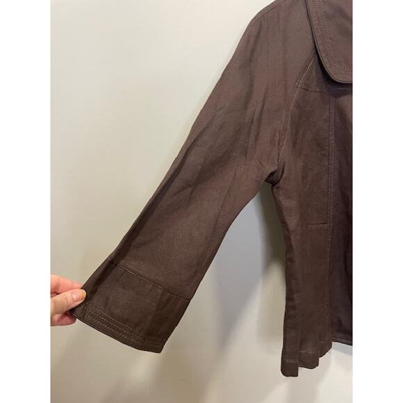 Larry Levine Women’s Brown Linen Blend Jacket Size L 3/4 Sleeve Collared Blazer - Picture 7 of 8